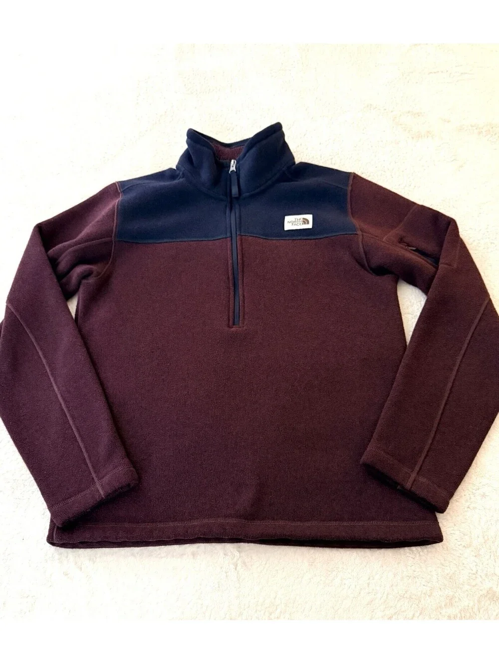 The North Face Men’s S Fleece 1/4 Zip Pullover Burgundy Navy Colorblock